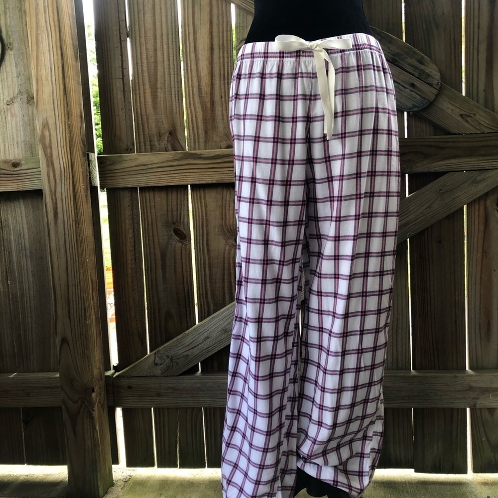 Victoria’s Secret Long Sleeve Pink Plaid Button Up Drawstring Pajama Set Size L - Picture 4 of 10